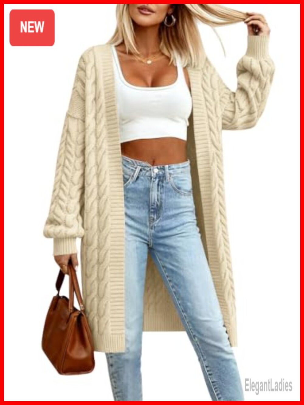 Women's Long Sleeve Open Front Chunky Cable Knit Cardigan Sweater